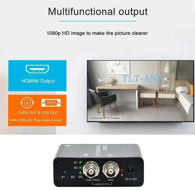 Alt view image 2 of 5 - industrial 1080P BNC port TVI/AHD to HDMI/CVBS/VGA Converter Repeat Converter Repeater with loop out over coaxial distance 300 m