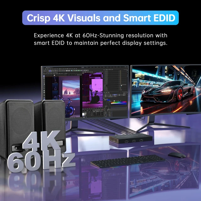 Alt view image 2 of 5 - ,2x2 Dual Monitor KVM Switch USB3.0 EDID 4K@60Hz HDMI KVM Switch 2 Monitor 2 Computers