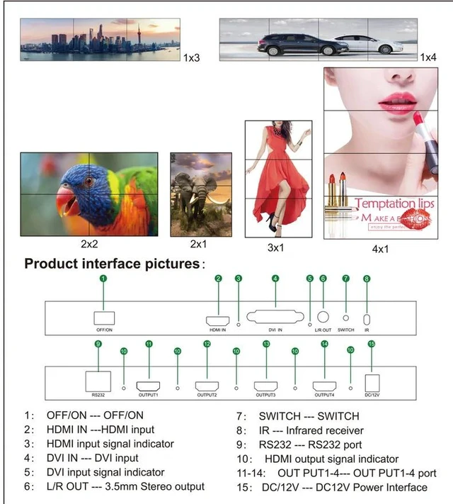 Alt view image 3 of 5 - EUR Plug,4K TV Wall Processor 2x2 Video Wall Controller DVI HDMI Multi-screen Splicing Processor Images Stitching 1x2 1x3 1x4 4x1 Splicer