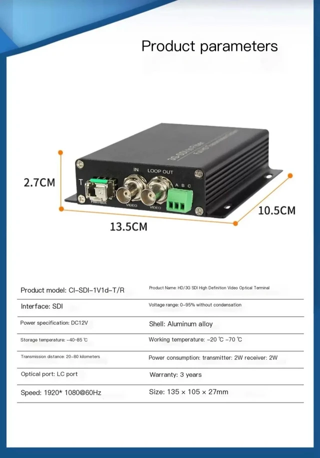 Main image of 3G-SDI with Tally, SC Port 3G-SDI Video Optical Transceiver With Tally / Reverse 485 Fiber Optical Extender With Loop-Out 1080P