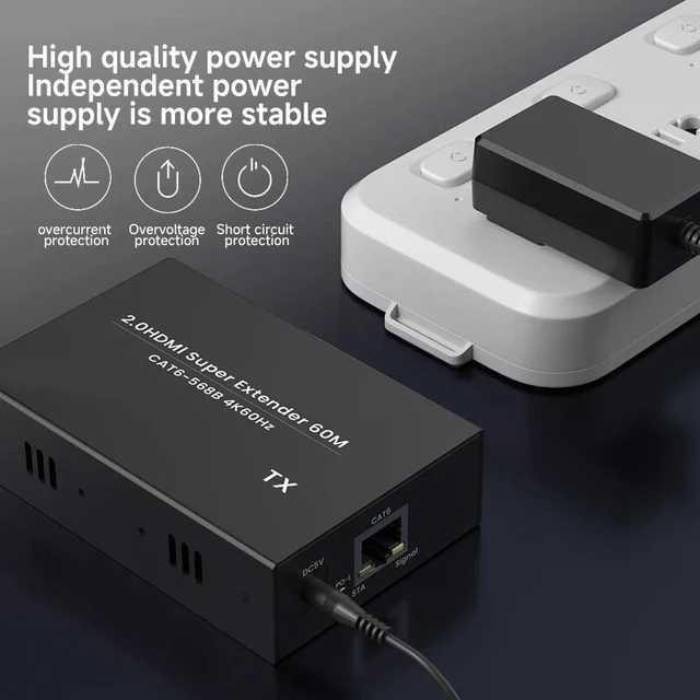 Alt view image 3 of 5 - EUR plug,60m 4K60Hz HDMI 2.0 Extender with IR Extension One transmitter to One Receiver Video Splitters & Converters