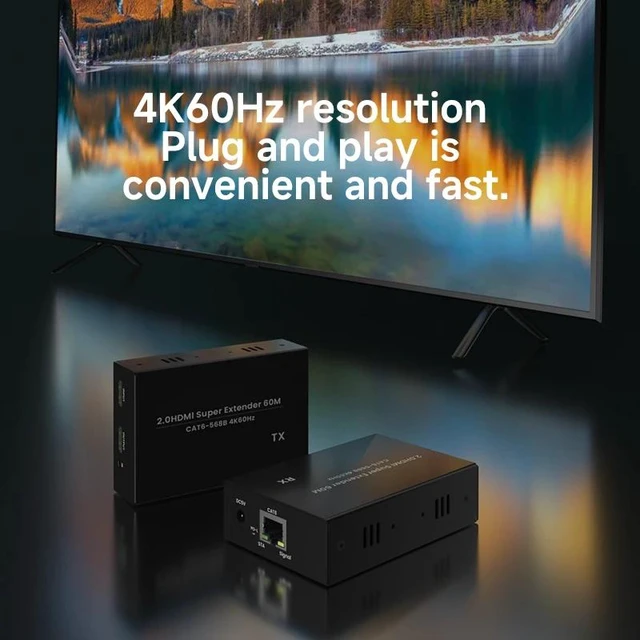 Main image of EUR plug,60m 4K60Hz HDMI 2.0 Extender with IR Extension One transmitter to One Receiver Video Splitters & Converters