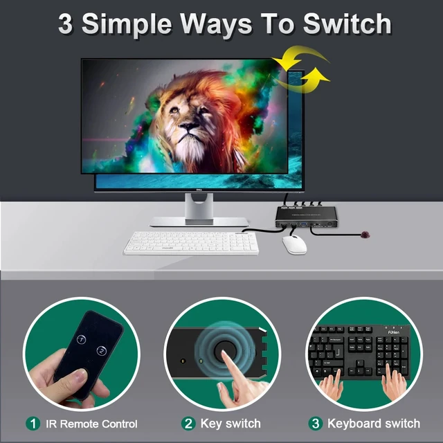 Alt view image 2 of 5 - USB Cable,8K HDMI Switcher 2 in 1 Out Audio Extractor Support Atmos Soundbar SPDIF Toslink RCA Audio Remote Control ARC Auto Switch