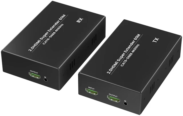 Alt view image 4 of 5 - EUR plug,60m 4K60Hz HDMI 2.0 Extender with IR Extension One transmitter to One Receiver Video Splitters & Converters