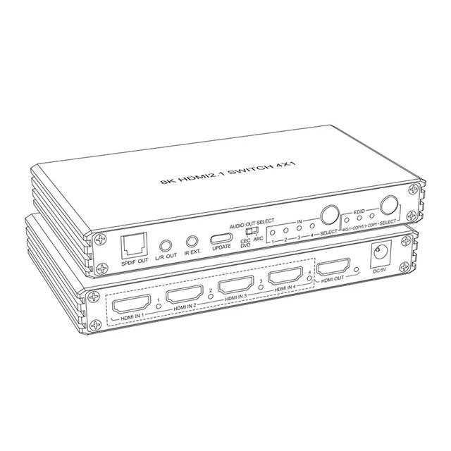 Alt view image 3 of 5 - EUR Plug,8k@60hz HDMI Switch 4x1 Supports HDMI 2.1 4K@120Hz 4:4:4 8bit HDR Support CEC ARC Auto Switch