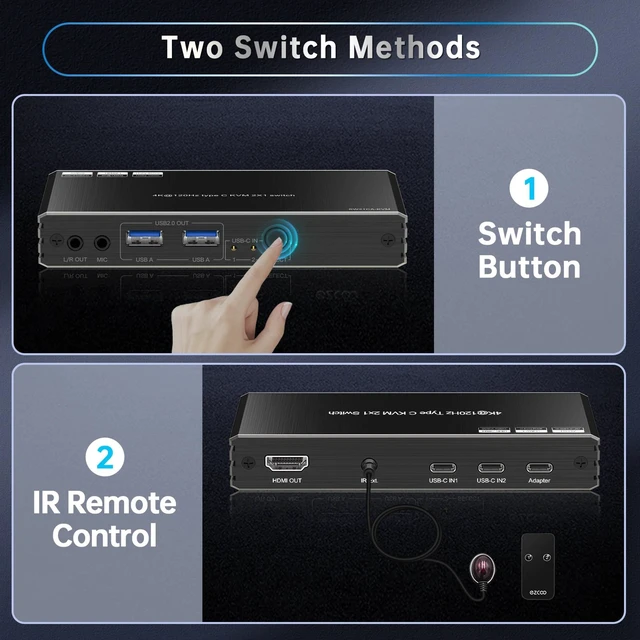 Alt view image 5 of 5 - ,4K@120Hz 8k@60Hz USB C KVM Switch 2x1 Kvm Switch Usb c 2 Computer 1 Monitor with PD 100W 2 X1 hdmi Kvm Switch