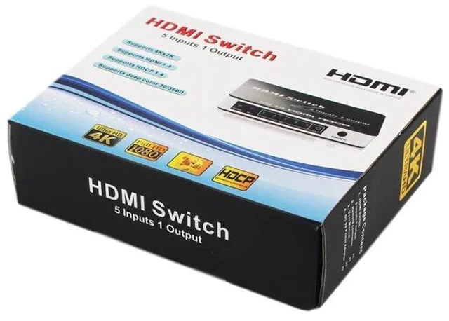 Alt view image 4 of 5 - EUR Plug,5 port hdmi switch 5 input 1 output 4K HDMI 1.4 Support hot plug&play and IR for DVD PC PS4