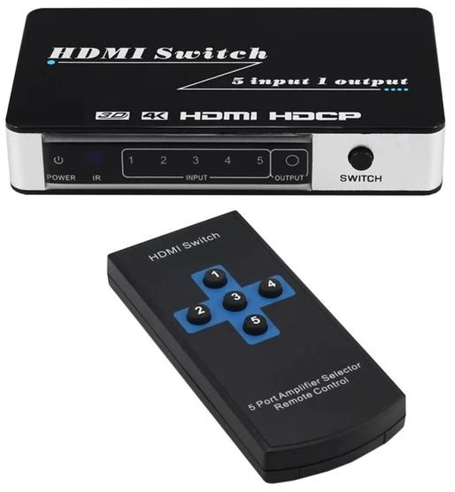 Alt view image 5 of 5 - EUR Plug,5 port hdmi switch 5 input 1 output 4K HDMI 1.4 Support hot plug&play and IR for DVD PC PS4