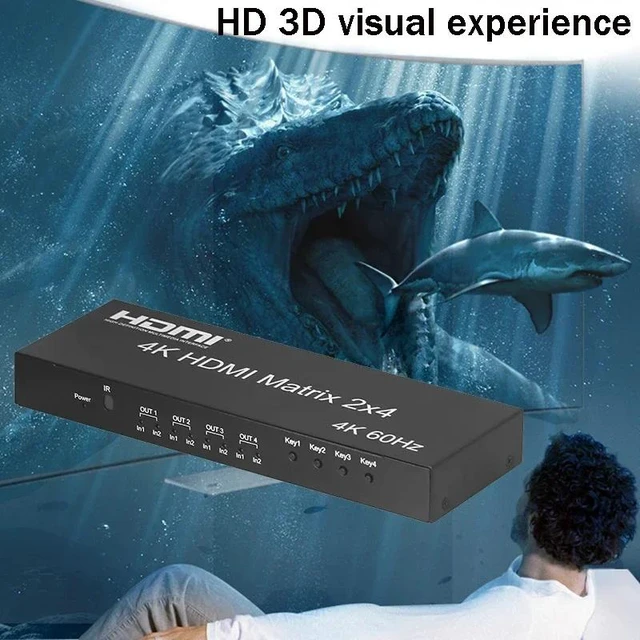 Alt view image 5 of 5 - HDMI Matrix 2x4,2x4 HDMI Matrix Switch 4x2 4K 60Hz Matrix HDMI2.0 Switch Splitter 2 in 4 out with Optical 3.5mm Audio Out with IR Remote HDCP2.2