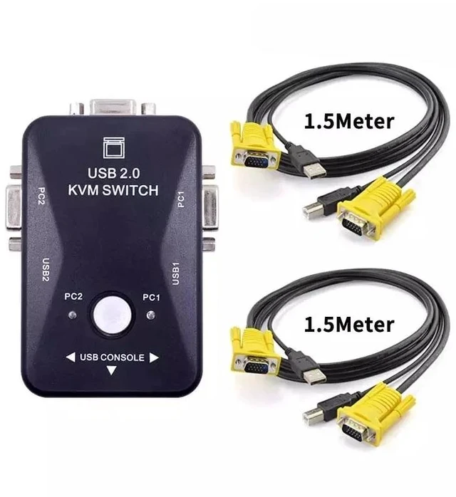 Alt view image 2 of 5 - 4 in 1 out,2-Port VGA KVM Switch 2 in 1 out with Cables 1080P VGA USB KVM Selector 4x1 for 4 PC Share Monitor Keyboard Mouse Printer