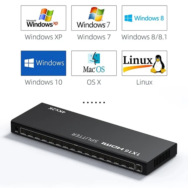 Alt view image 2 of 4 - 4K 1x10,4K 1x16 HDMI Splitter 1x10 HDMI Video Distributor 1 in 16 out Video Audio Splitter 1 in 8 10 16 out for PS3 Laptop PC Monitor TV