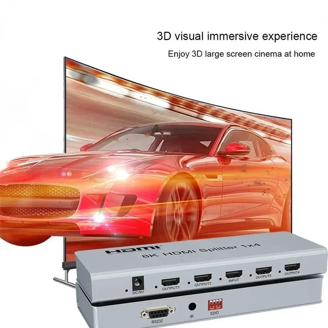 Alt view image 5 of 5 - 1 in 4 out,8K HDMI 2.1 Splitter 1x2 1x4 8K@60Hz 4K@120Hz HDMI Video Splitter Duplicator 1 in 2 out HDR 48Gbps for Xbox PS4 PS5 TV PC Laptop