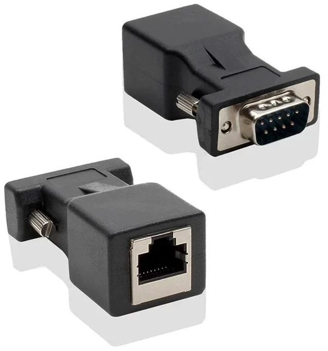 Alt view image 3 of 5 - 1 pair Female,DB9 RS232 Rj45 Extender over Single CAT5e CAT6 Ethernet Cable 20M 9 Pin RS232 Adapter Extender RS232 Female to Male Converter