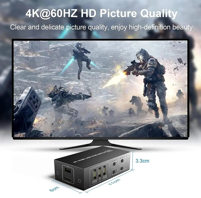 Alt view image 5 of 5 - 4 in 1 out,4K 60Hz HDMI KVM Switch 4x1 HDMI USB KVM Switcher 4 in 1 out with Desktop Controller Support 4 Monitor Mouse Keyboard PC Laptop