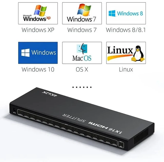 Alt view image 2 of 5 - 4K 1x10,4K HDMI Splitter 1 in 16 out 4K 30Hz HDMI Video Distributor Splitter 1x8 1x10 1x16 16 Way Monitor out Display Audio Video Sync