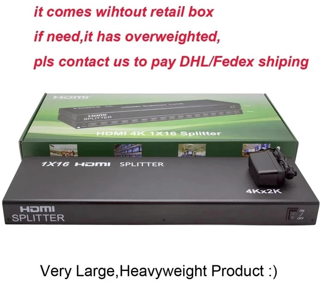 Alt view image 5 of 5 - 4K 1x10,4K HDMI Splitter 1 in 16 out 4K 30Hz HDMI Video Distributor Splitter 1x8 1x10 1x16 16 Way Monitor out Display Audio Video Sync