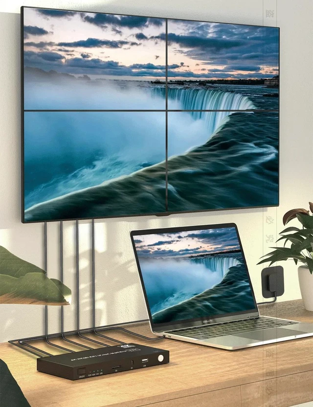 Alt view image 3 of 6 - with US Plug,4K HDMI Video Wall Controller 2X2 1X3 1X4 2x2 3X1 4X1 HDMI VGA Video Stitching Processor Splicer 4 HDMI out TV Wall Controller