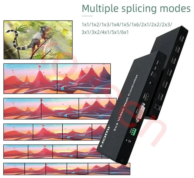 Main image of with US Plug,1080P 2x3 HDMI Video Wall Controller 2x2 3x2 1x3 6 Screens TV Wall Splicing Processor Video Splicer with Bezel Adjust 180° Flip