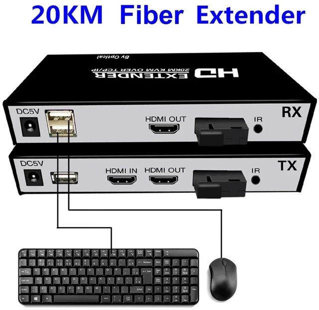 Alt view image 4 of 5 - With KVM,20Km HDMI Fiber Optic USB KVM Extender Video Transmitter Receiver HDMI Loop Over SC Fiber Cable for PS4 PS5 DVD PC To TV Monitor