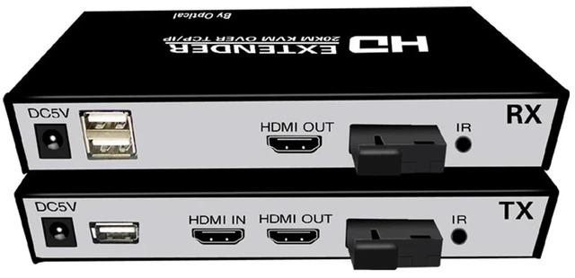 Alt view image 5 of 5 - With KVM,20Km HDMI Fiber Optic USB KVM Extender Video Transmitter Receiver HDMI Loop Over SC Fiber Cable for PS4 PS5 DVD PC To TV Monitor