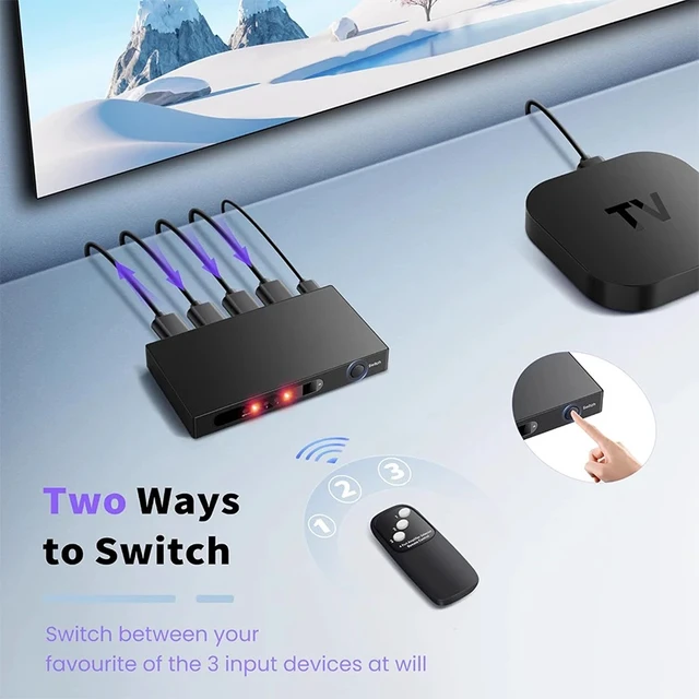 Alt view image 4 of 5 - 8K 3 in 1 out,5-Port 8K HDMI Switch 5 in 1 out HDMI 2.1 Switcher Selector 3x1 Video Converter with Remote 4K@120Hz HDR HDCP2.3 for PS5/4 PC TV
