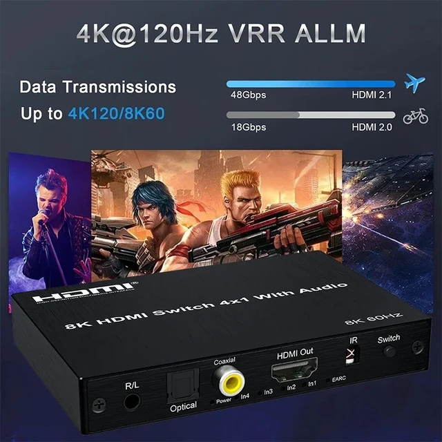 Alt view image 4 of 5 - with U Plug,8K@60Hz 4X1 HDMI Switch with ARC Audio Extractor 4K@120Hz HDMI Switch 4 in 1 out with Optical Coaxial audio output for PC TV PS5