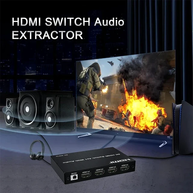 Alt view image 3 of 5 - with U Plug,8K@60Hz 4X1 HDMI Switch with ARC Audio Extractor 4K@120Hz HDMI Switch 4 in 1 out with Optical Coaxial audio output for PC TV PS5