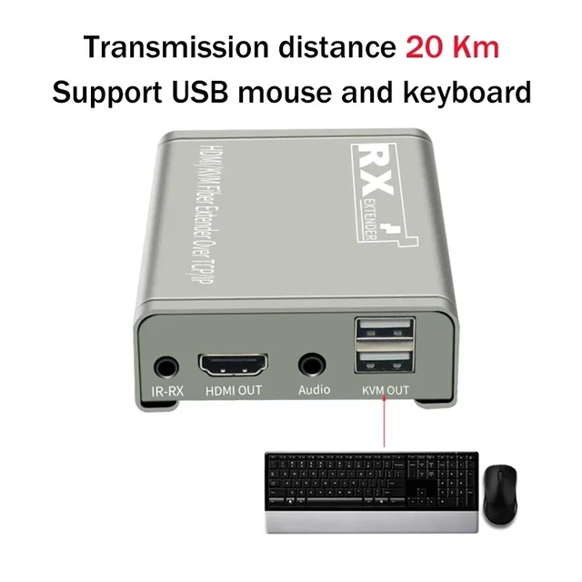 Alt view image 2 of 5 - One TX and One RX,20Km HDMI KVM Fiber Extender Transceiver HDMI USB extender over SC Fiber Optical Cable HDMI to Fiber Video Transmitter Converter