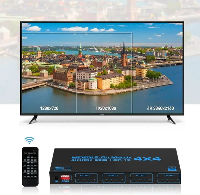 Alt view image 5 of 5 - with EU Plug,4K HDMI Matrix Switch 4 in 4 out HDMI Switcher Splitter 4x4 Audio Video Distributor Selector Box for Ps4 Camera PC to TV Monitor