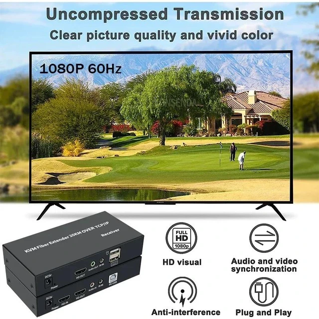 Alt view image 4 of 5 - with AU Plug,20Km HDMI KVM Fiber Extender via SC Optical Fiber Cable 1080P HDMI KVM Extender Transceiver Support Keyboard Mouse for PC NVR TV