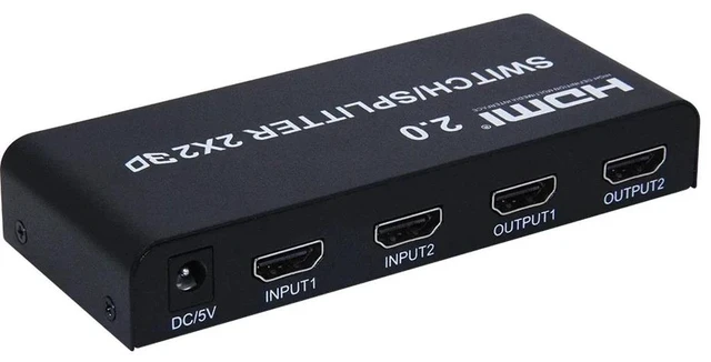Alt view image 4 of 5 - 2x2,4K 60Hz HDMI-compatible Switch Splitter 2 in 2 out Video Distributor 2x2 Switcher with Aduio Extractor for PS4 DVD PC TV Monitor