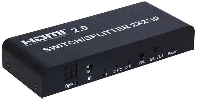 Alt view image 5 of 5 - 2x2,4K 60Hz HDMI-compatible Switch Splitter 2 in 2 out Video Distributor 2x2 Switcher with Aduio Extractor for PS4 DVD PC TV Monitor