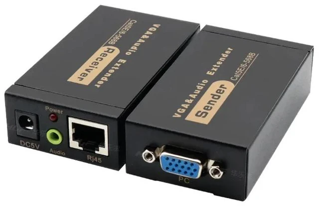 Alt view image 4 of 5 - With UK Plug,VGA Extender 100M over RJ45 CAT5e/6 Cable 1080P 60Hz VGA to Ethernet RJ45 Extender Transmitter Receiver Kit with Audio for PC TV
