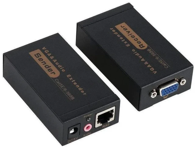 Alt view image 5 of 5 - With UK Plug,VGA Extender 100M over RJ45 CAT5e/6 Cable 1080P 60Hz VGA to Ethernet RJ45 Extender Transmitter Receiver Kit with Audio for PC TV
