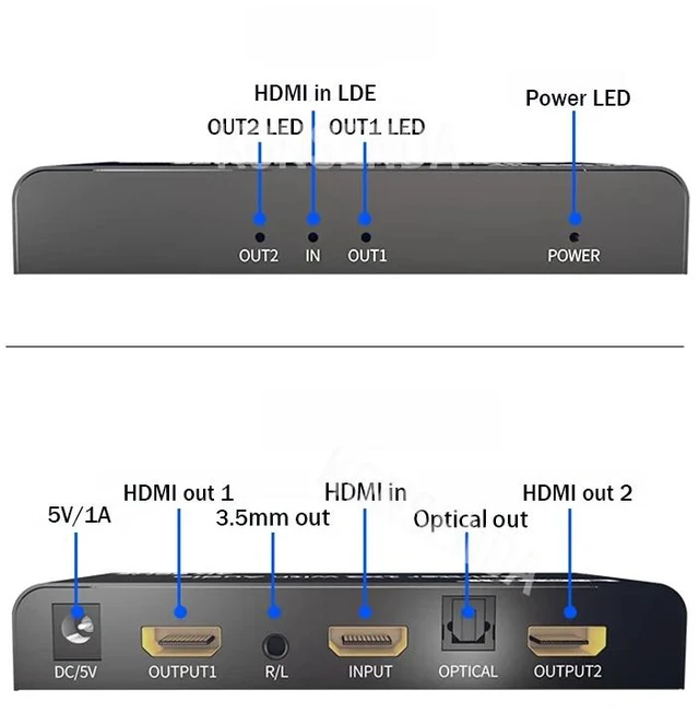 Main image of with US Plug,4K 60Hz HDMI Splitter Audio Extractor 1x2 Splitter HDMI Switch 1 in 2 out with Optical Toslink + 3.5mm Audio out for PS5/4 PC TV