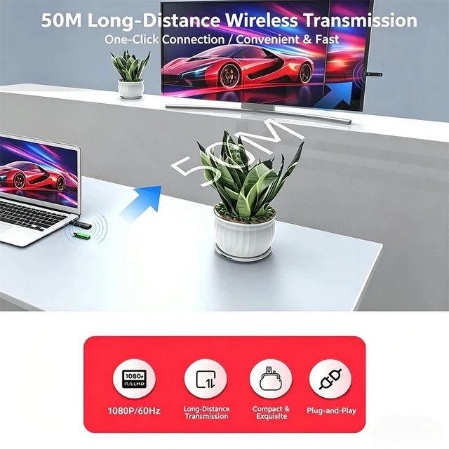 Alt view image 5 of 5 - 1TX and 1 RX,1080p Wireless HDMI Extender 50M Video Transmitter and Receiver Display Adapter Share PC Camera Laptop To TV Monitor Projector