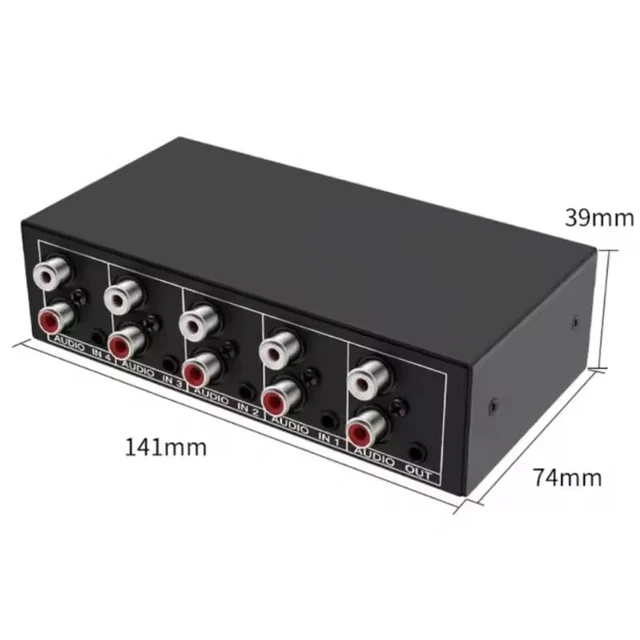 Alt view image 5 of 5 - 4 in 1 out,RCA Audio Switcher 4 in 1 Out Bidirectional Passive RCA L/R + 3.5mm Aux Analog Audio Share Selector Switch Box No Power Need