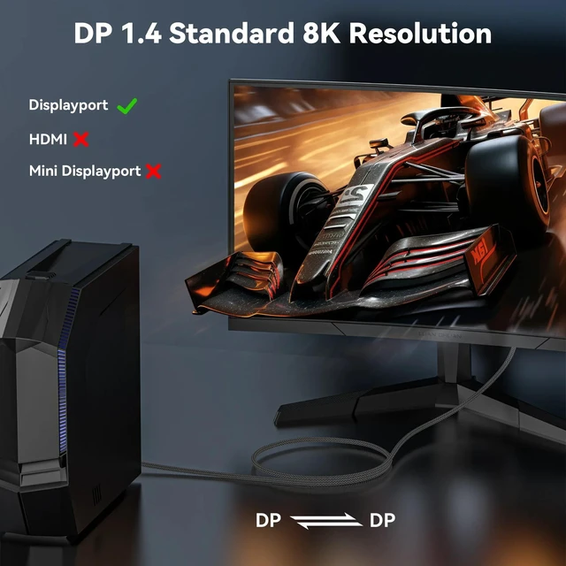 Alt view image 5 of 5 - ,8K 60Hz DP 1.4 Cable 2M 3M Displayport Cable 4K@144Hz High Speed HDR10 DP Male Cable for PC Laptop Gaming Monitor,Graphics Card