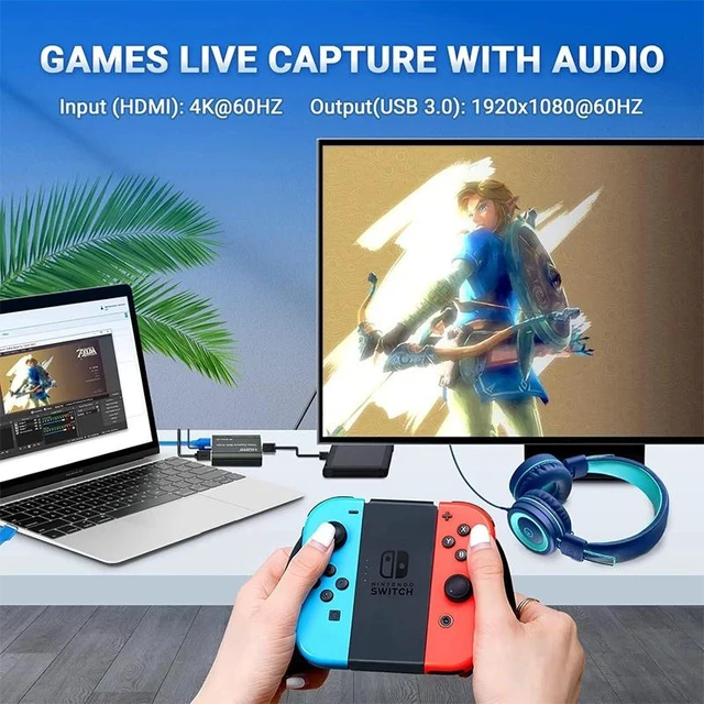 Alt view image 4 of 5 - ,4K HDMI Video Capture Card 1080P 60Hz HDMI to USB Video Audio Recorder Card with Microphone Loop-out for Live Streaming PS5 PC