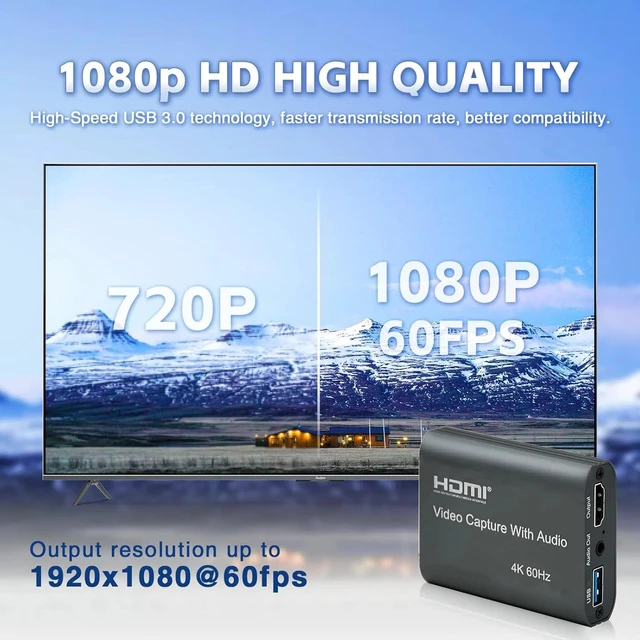 Alt view image 5 of 5 - ,4K HDMI Video Capture Card 1080P 60Hz HDMI to USB Video Audio Recorder Card with Microphone Loop-out for Live Streaming PS5 PC