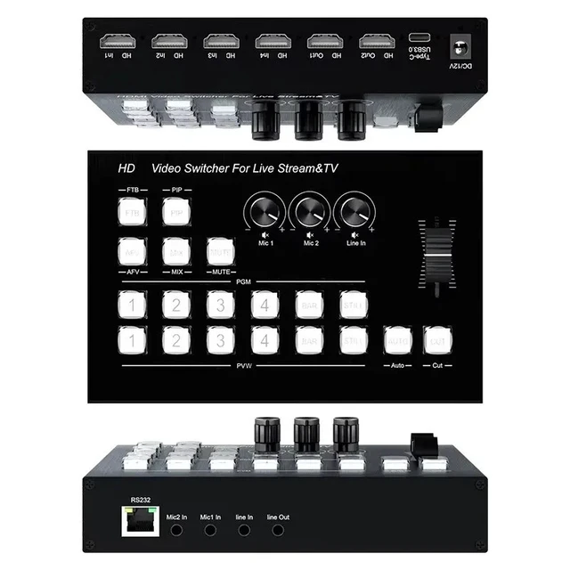 Alt view image 5 of 5 - AU Plug,4 Channel Video Mixer Switcher Video Capture Multi Camera for HDMI 1080p60 Live Streaming PGM Seamless Switch Output 6 Pictures