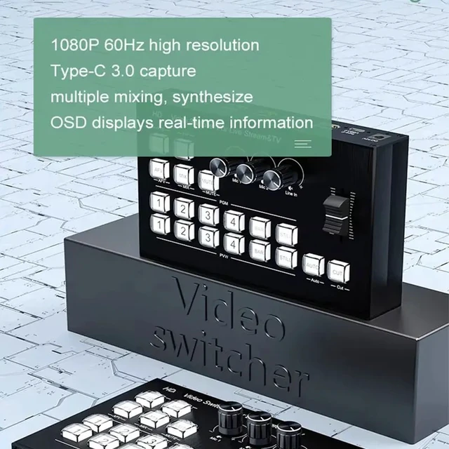 Alt view image 2 of 5 - AU Plug,4 Channel Video Mixer Switcher Video Capture Multi Camera for HDMI 1080p60 Live Streaming PGM Seamless Switch Output 6 Pictures