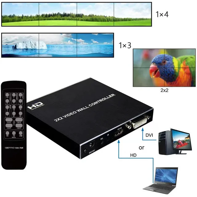 Alt view image 5 of 5 - 1080p60 input,4K 2x2 Video wall Controller for HDMI 1080P 60Hz 1X2 1X4 1X3 2X1 3x1 4X1 multi video screen processor switcher splice
