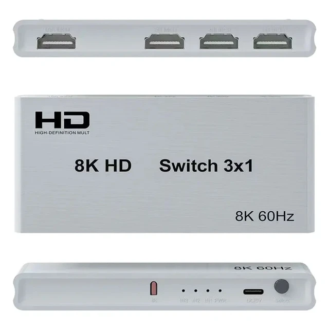 Alt view image 5 of 5 - 1 set,8K 60Hz Switcher for HDMI 3 in 1 out Free Switching Equipped with IR Remote Control 3X1 4K 120Hz for computer projectors,
