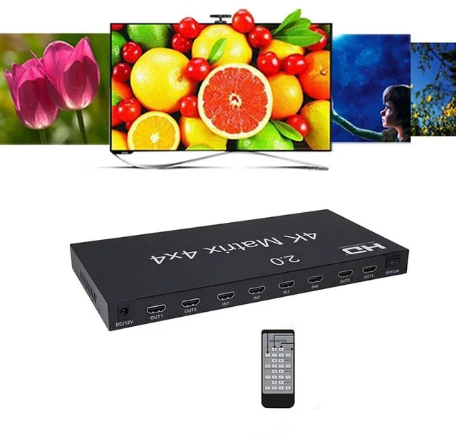 Alt view image 2 of 5 - UK Plug,4K 60Hz True Matrix 4x4 Matrix Swticher for HDMI 4 In 4 out Switch Splitter Selector Box with IR Remote HDR HDCP 2.2 EDID