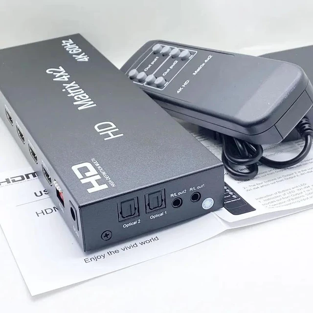 Main image of 4X2,4K 60Hz Matrix 4X2 2 In 4 Out Splitter Switch for HDMI Audio Extractor 2.0 2x4 1080p for PS3/4 DVD PC To TV Monitor