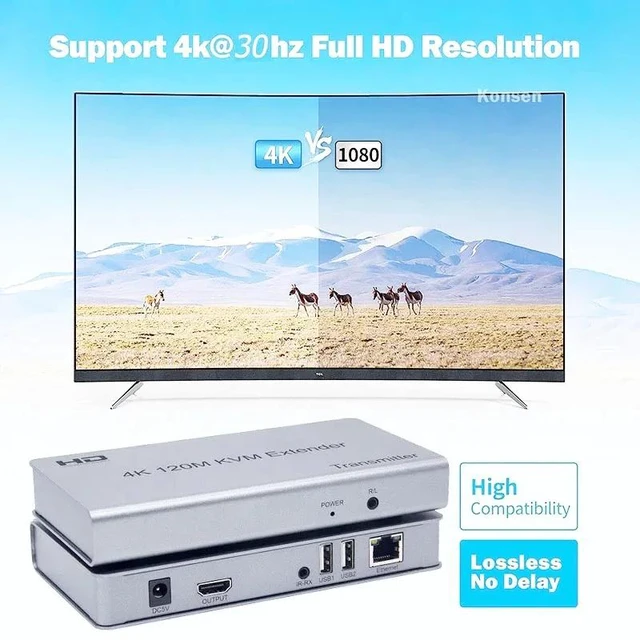 Alt view image 3 of 5 - AU Plug,4K 120m KVM Extender for HDMI With Audio Transmitter Receiver Over Cat6 RJ4 KVM Ethernet Extender For USB Mouse Keyboar
