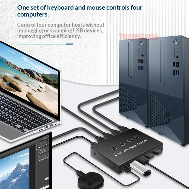 Alt view image 2 of 5 - USB3.0,USB3.0 4 In 4 Out KVM Switch Shared Controller Hub Adapter USB2.0 Printer Splitter Switcher for PC Laptop Keyboard Mouse Monitor