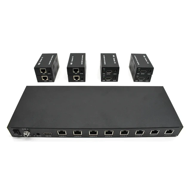 Alt view image 2 of 5 - 1 set,60M 1080P 60Hz 1x8 Extender for HDMI Over Cat5e/6 8 Channel HD To RJ45 Video Transmission Network Extender For Room PC TV