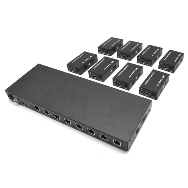 Alt view image 3 of 5 - 1 set,60M 1080P 60Hz 1x8 Extender for HDMI Over Cat5e/6 8 Channel HD To RJ45 Video Transmission Network Extender For Room PC TV